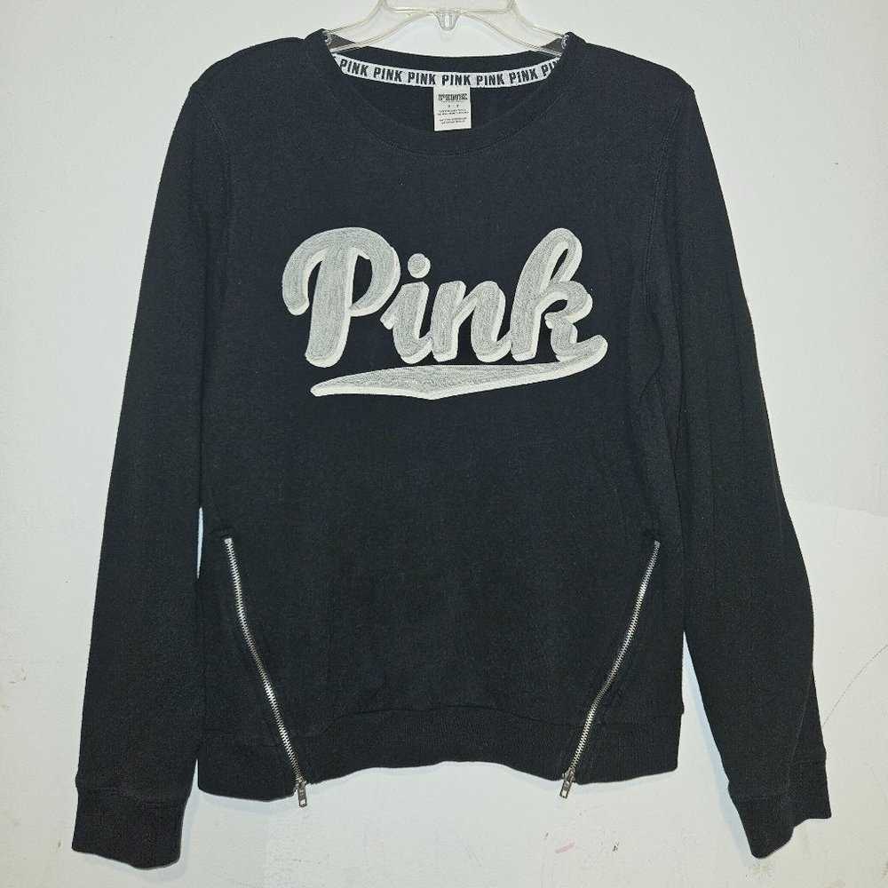 Victoria's Secret Pink Black Zipper Detail Sweatshirt S - Picture 1 of 4
